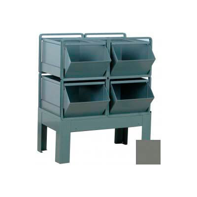 Stackbin® Steel Hopper Bin Stackrack Unit, 28-1/2"W X 20-1/2"D X 32"H, 4 Steel Bins, Gray