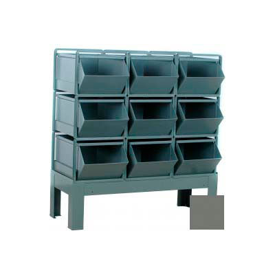 Stackbin® Steel Hopper Bin Stackrack Unit, 42-1/4"W X 20-1/2"D X 42"H, 9 Steel Bins, Gray