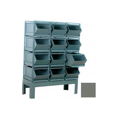 Stackbin® Pre-Built Roller Bearing Unit, 51-1/4"W X 24"D X 59"H, 12 Steel Bins, Gray