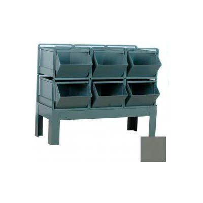 Stackbin® Steel Hopper Bin Stackrack Unit, 51-1/4"W X 24"D X 37"H, 6 Steel Bins, Gray
