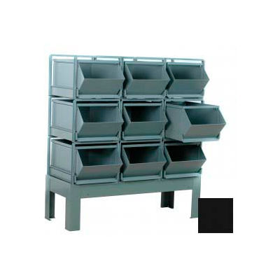 Stackbin® Steel Hopper Bin Stackrack Unit, 51-1/4"W X 24"D X 48"H, 9 Steel Bins, Black
