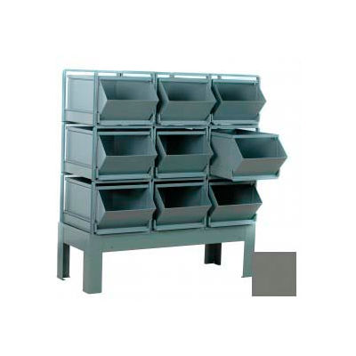 Stackbin® Steel Hopper Bin Stackrack Unit, 51-1/4"W X 24"D X 48"H, 9 Steel Bins, Gray