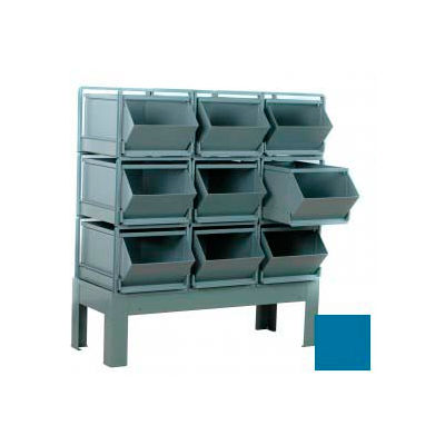 Stackbin® Pre-Built Roller Bearing Unit, 51-1/4"W X 24"D X 48"H, 9 Steel Bins, Blue