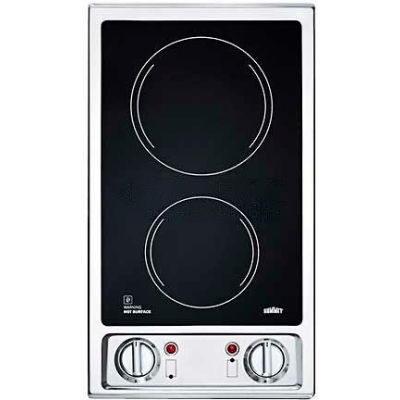 Summit-2-Burner Electric Cooktop, Black Ceramic Glass Surface, 120V