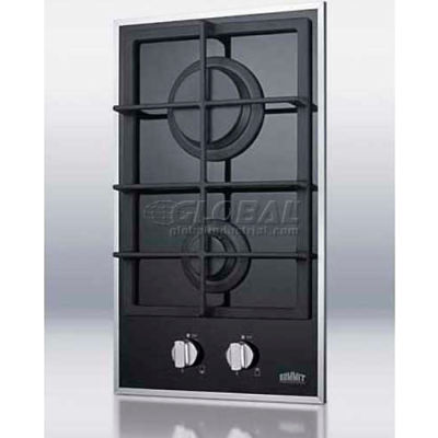 Summit GC2BGL - 2-Burner Gas-On-Glass Cooktop, Sealed Burners, Cast Iron Grates