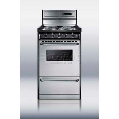 Summit TEM130BKWY - Deluxe 220V Electric Range, Slim 20"W, Stainless Steel Doors