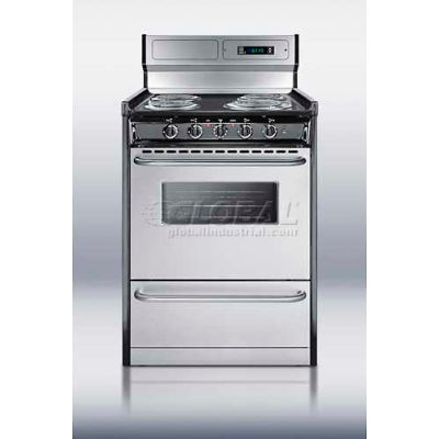 Summit-Deluxe 220V Electric Range, Slim 24"W, Stainless Steel Doors
