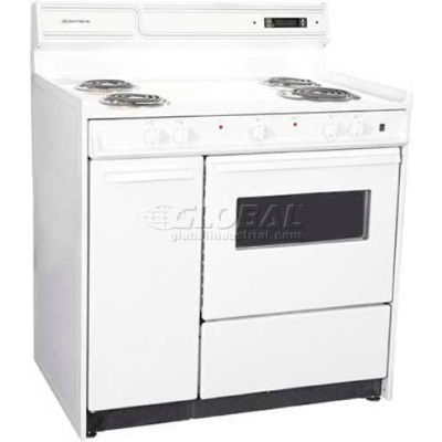 Summit WEM430KW - Electric Range, 220V, White, Clock Timer, Oven, Light, 36"W