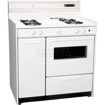 Summit WNM4307KW - Deluxe White Gas Range, Electronic Ignition, Clock/Timer, Oven Window Light, 36"W