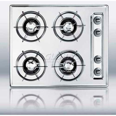 Summit-24"W Gas Cooktop, Four Burners, Gas Spark Ignition, Brushed Chrome