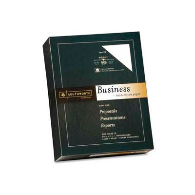 Southworth® 100% Cotton Business Paper, 8-1/2" x 11", 24 lb, White, 500 Sheets/Pack