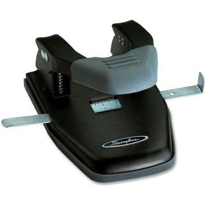 Swingline® Comfort Handle 2-Hole Punch, 1/4" Hole Size, 28 Sheets, Black/Gray