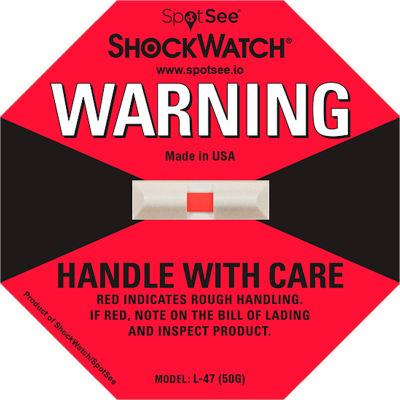 SpotSee ShockWatch® L-47 Impact Indicators, 50G Range, Red, 50/Box