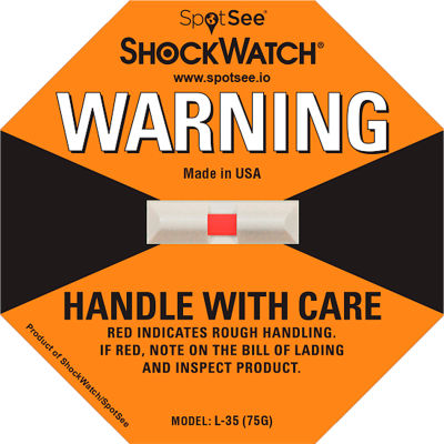 SpotSee ShockWatch® L-25 Impact Indicators, 75G Range, Orange, 50/Box