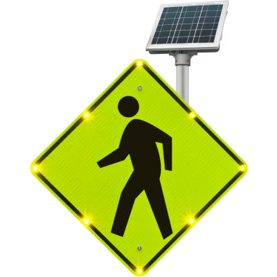 2180-00214 BlinkerSign® Flashing LED Pedestrian Crossing Sign W11-2, 30"W, Solar