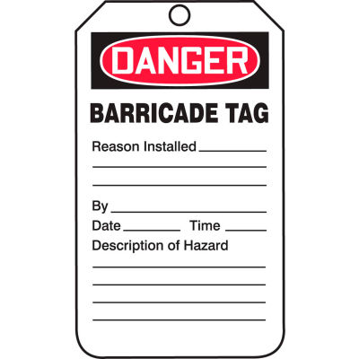 Accuform TAB104PTP Danger Barricade Tag, RP-Plastic, 25/Pack
