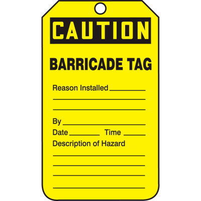 Accuform TAB105PTP Caution Barricade Tag, RP-Plastic, 25/Pack