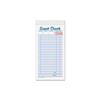 Tops® Guest Check Book, 2-Part, 3-11/32" x 6-3/8", White/Canary, 50 Sets/Book, 10 Books/Pack