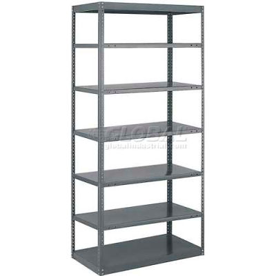 Tri-Boro Offset Sturdi-Frame Open Shelving Unit 36"W x 18"D x 75"H, 7 Shelves, 18 Ga., Dark Gray