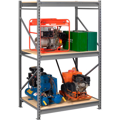 Tennsco Bulk Storage Rack - 96"W x 24"D x 96"H - Starter - 3 Shelf Levels - Wood Deck - Medium Gray