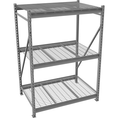 Tennsco Bulk Storage Rack - 96"W x 48"D x 120"H - Starter - 3 Shelf Levels - Wire Deck - Medium Gray
