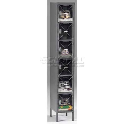 Tennsco Six Tier 6 Door Welded C-Thru Box Locker W/ Legs, 12"Wx12"Dx12"H, Sand, Assembled