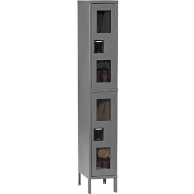 Tennsco Double Tier 2 Door Welded C-Thru Box Locker W/Legs, 12"Wx18"Dx36"H, Putty, Assembled