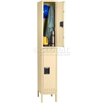 Tennsco Double Tier 2 Door Steel Locker W/Legs, Recessed Handle, 12"Wx15"Dx30"H, Putty, Unassembled