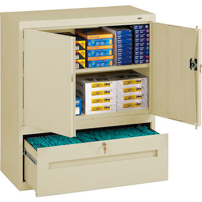 Tennsco Combination Shelf Drawer Cabinet DWR-4218-CPY - 36"WX18"DX42"H, 1 Drawer, 2 Shelf, Putty