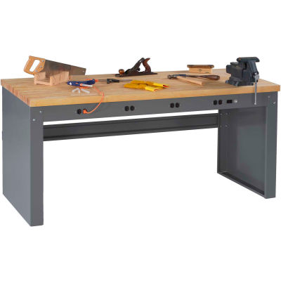 Tennsco EB-1-3672M Panel Leg Workbench - 4 Outlet Panel, Hardwood Top - 72"W x 36"D x 33-1/2"H