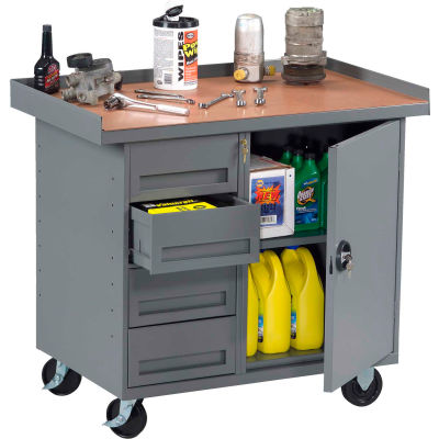 Tennsco MB-1-2542 Mobile Workstation - 4 Locking Drawers & Cabinet 42"W x 25"D x 36-1/4"H - Gray