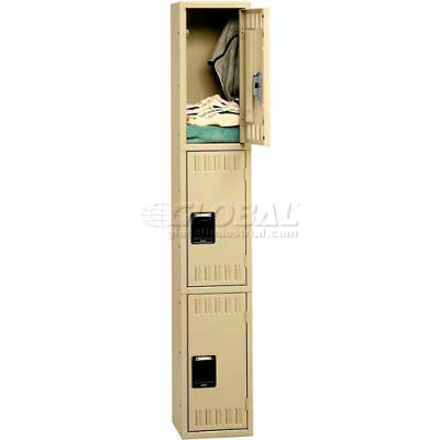 Tennsco Triple Tier 3 Door Steel Locker, Recessed Handle, 12"Wx12"Dx24"H, Medium Gray, Unassembled