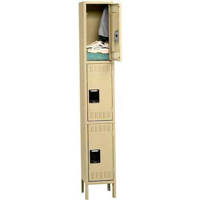 Tennsco Stee Locker TTS-121824-1-MGY - Triple Tier w/Legs 1 Wide 12x18x24 Assembled, Medium Grey