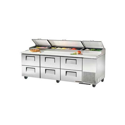Pizza Prep 33 - 41°F Pan Rail - 93-1/4"W x 32-1/4"D x 35-3/4"H - TPP-93D-6