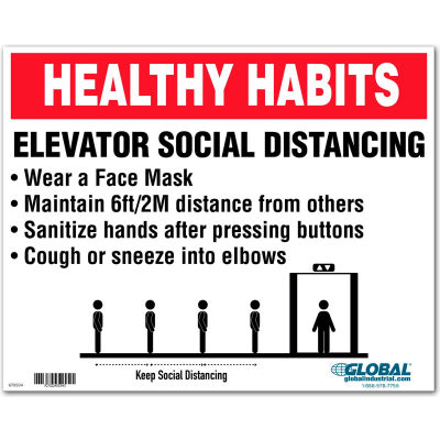 Global Industrial™ Elevator Social Distancing Sign, 10"W x 8''H, Wall Adhesive