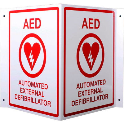 First Voice™ AED 3D V-Shaped Projecting Wall Sign, Metal