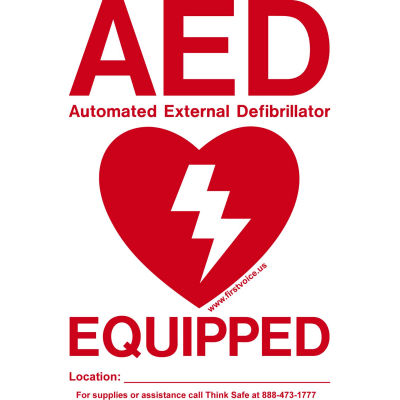 First Voice™ AED Window Door Sticker "AED Equipped", 10/Pack