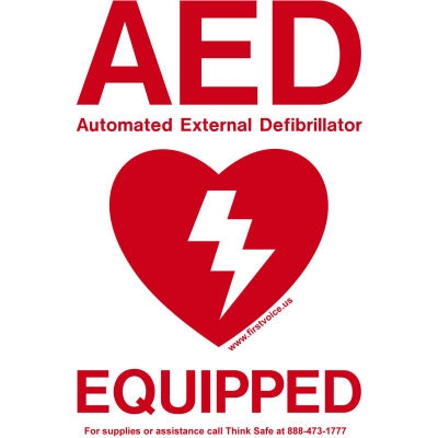 First Voice™ AED Window Door Sticker "AED Equipped", Weatherproof, 10/Pack