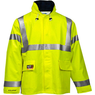 Tingley® Eclipse™ Hi-Visibility FR Hooded Coat, Zipper, Fluorescent Yellow/Green, S