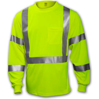 Tingley® S75522 Class 3 Long Sleeve T-Shirt, Fluorescent Yellow/Green, XL