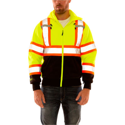 xl hi detachable pockets vis closure zipper sweatshirt lime hood fl globalindustrial tingley