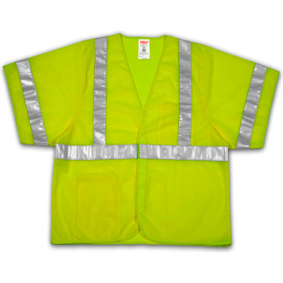 Tingley® V70022 Job Sight Class 3 Vest, Fluorescent Lime, Polyester Mesh, S/M