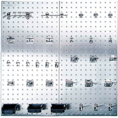Triton LB18-SKit (2) 18" W x 36" H x 1/2" D Stainless Sq. Hole Pegboards W/ (32) LocHooks & (3) Bins
