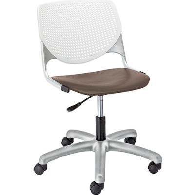 KFI Poly Task Chair with Casters and Perforated Back - White/Brownstone