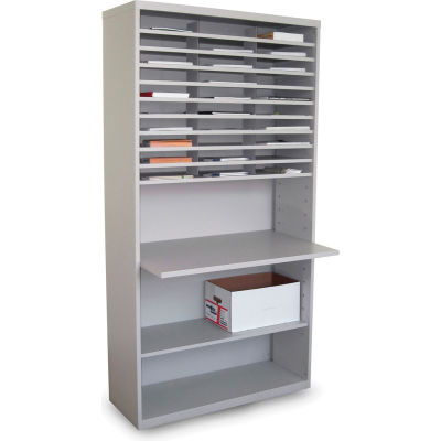 Marvel® 30 Compartment Mail Sorter with Adjustable Work Surface, 80"H x 42"W, Slate Gray
