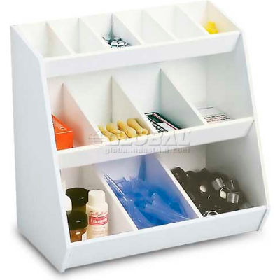 TrippNT White Lab Storage Bin Station with 13 Fixed Compartments, 12"W x 7"D x 12"H