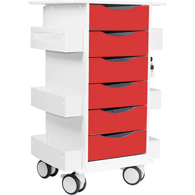 TrippNT Core Locking 6 Drawer Lab Cart, 23"W x 19"D x 35"H, Cherry Red