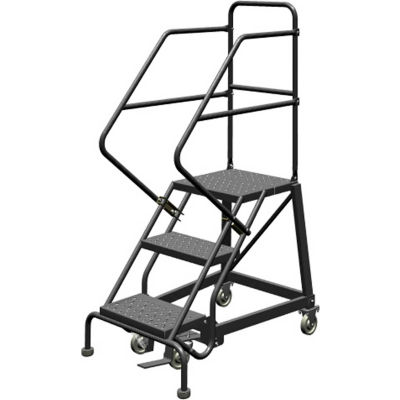 3 Step 16"W Steel Safety Angle Rolling Ladder, Perforated Tread, Gray - KDEC103166