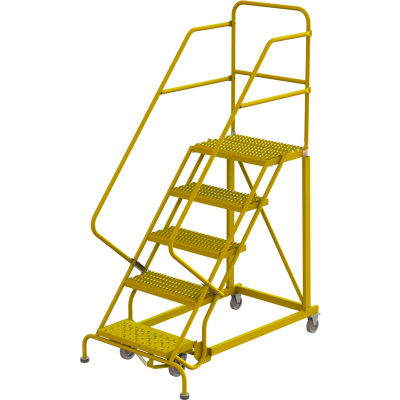5 Step 24"W Steel Safety Angle Rolling Ladder, Grip Strut, Safety Yellow - KDEC105242-Y