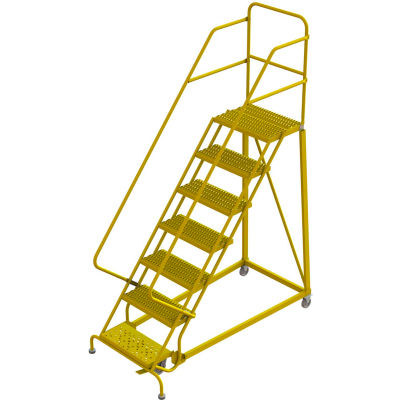7 Step 24"W Steel Safety Angle Rolling Ladder, Grip Strut, Safety Yellow - KDEC107242-Y